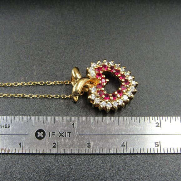 18" Sterling Silver Ruby & Cubic Zirconia Gold Plated Heart Necklace Vintage - Picture 7 of 8